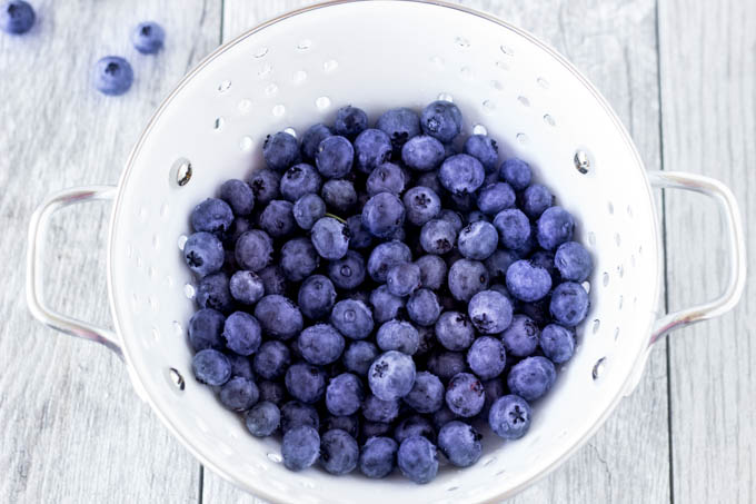 blueberries in strainer