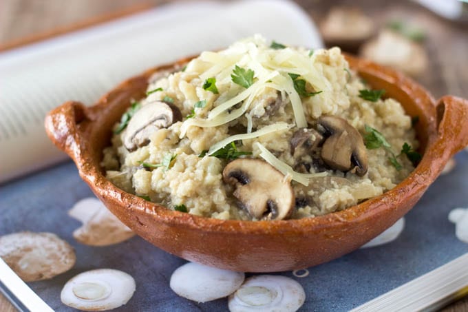 cauliflower mushroom risotto w parmesan truffle oil