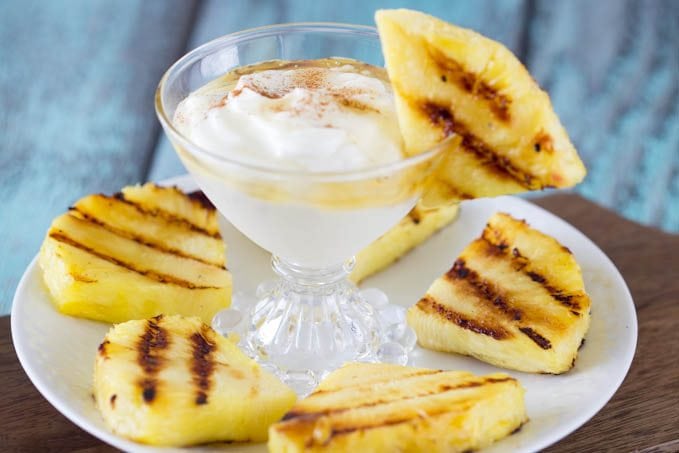 grilled fruit and honey yogurt- simplehealthykitchen.com  #pineapple