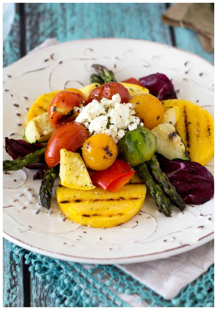 grilled polenta with veggies and feta