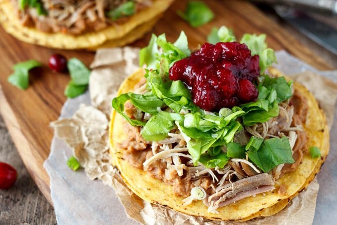 Wondering what to do with that leftover Thanksgiving/Christmas turkey and cranberry? Spice it up with some chipotle and pile it high on a tostada with some refried beans and crisp lettuce, top it all off with a dollop of cranberry sauce and you’ve got a quick and easy Mexican meal