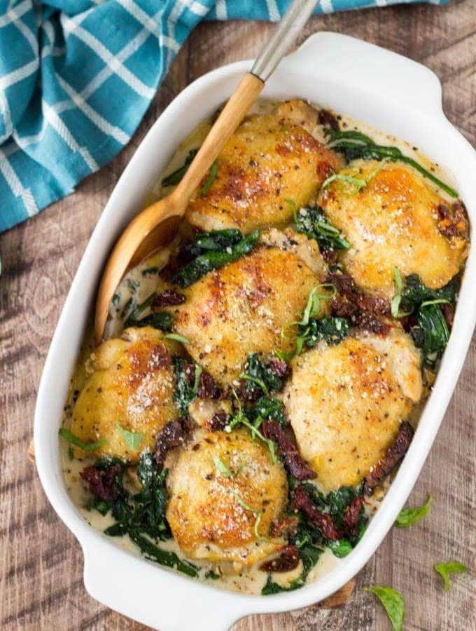 Chicken with Creamy Sun Dried Tomato Sauce + Spinach