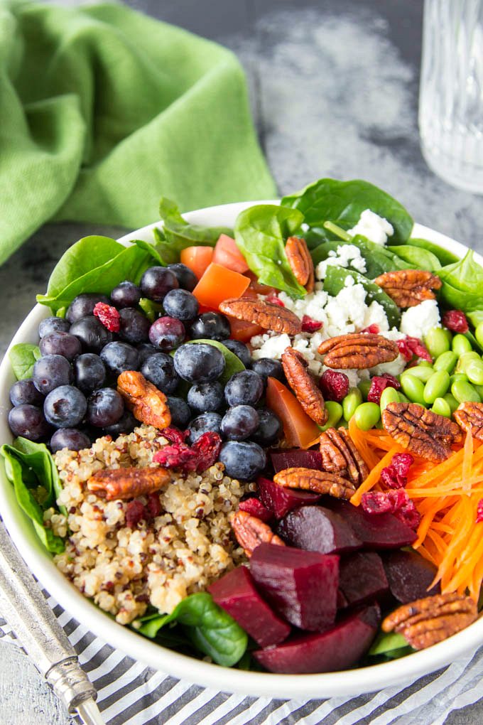 Quinoa + Spinach + Blueberry Superfood Bowl - Simple Healthy Kitchen