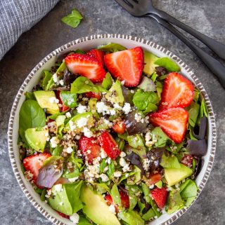 Strawberry Spinach Salad in a round bowl